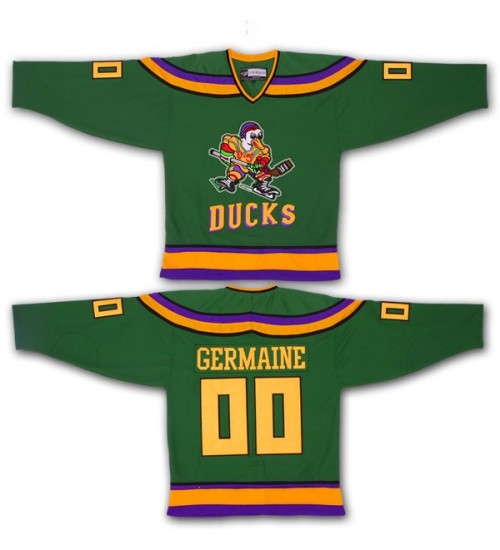 Custom Anaheim Mighty Ducks 0 Guy Germaine Movie Hockey Jersey Green